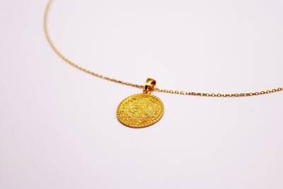 AgaKulche 14 Carat Tugra Gold Necklace - Ziynet Quarter Size - 1