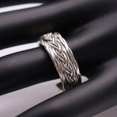 AgaKulche Silver Adjustable Men's Handcrafted Knitted Ring - 1