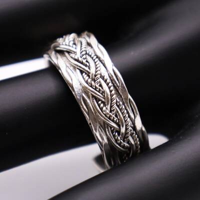 AgaKulche Silver Adjustable Men's Handcrafted Knitted Ring - 2