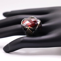 AgaKulche Silver Men's Red Stone Double Spear Ring - 1