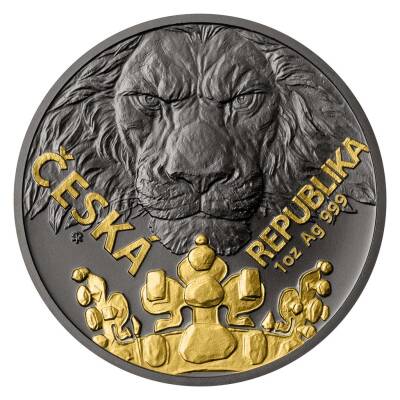  Czech Lion Siyah Platinyum ve Altın Kaplama 2023 1 Ons 31.10 Gram Gümüş Sikke Coin (999.0) - 1