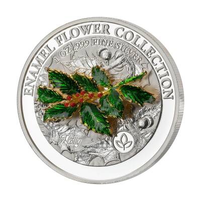 Holly Enamel Flower Collection 2021 1 Ounce 31.10 Gram Silver Coin (999.0) - 1